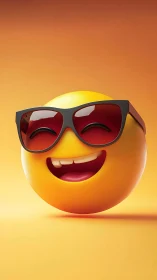 Smiling emoji wears glossy sunglasses on golden gradient