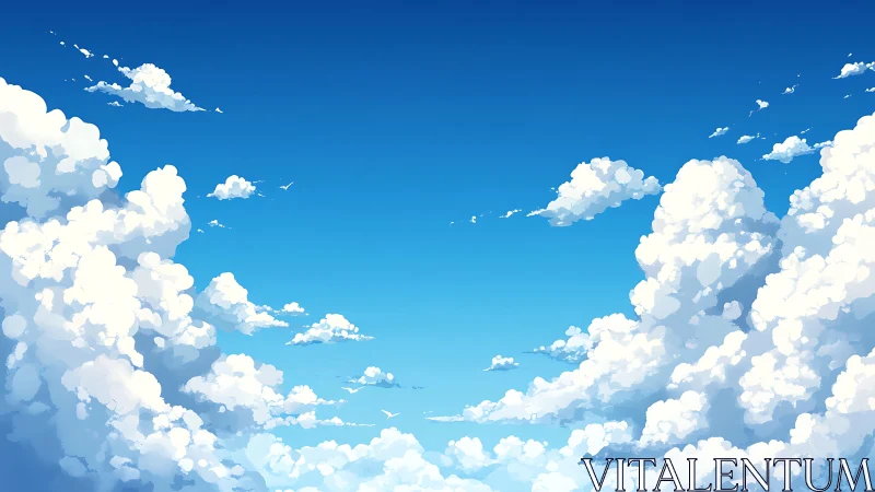 Cotton kingdoms of cloud drift beneath a boundless summer sky.