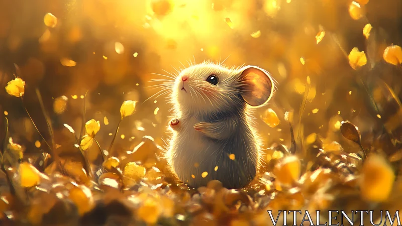 Tiny dawn worshipper pauses beneath a golden leaf storm