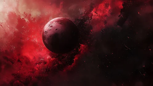 Scarlet planet emerges through volatile nebular dust field