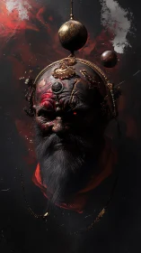 Elder warlock head with orbital relics in dark infernal void