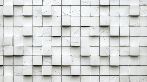 White cubic tile wall forms subtle staggered geometric relief