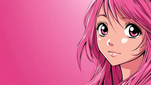 Pink-haired anime girl portrait on monochrome background.