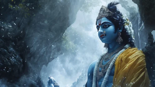 Divine blue deity rendered in high-detail ethereal digital painting