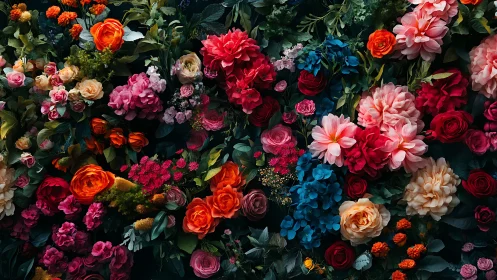 Dense Floral Arrangement with Multiple Rose Varieties