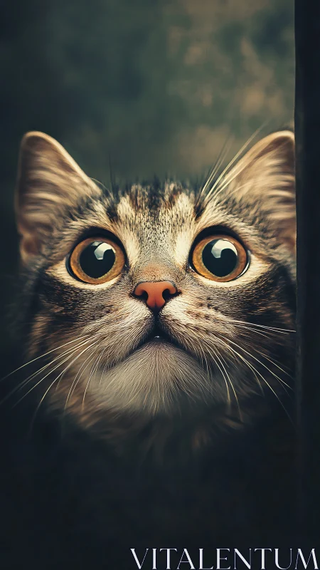 Tabby Felid Portrait with Amber Irises and Dramatic Chiaroscuro.