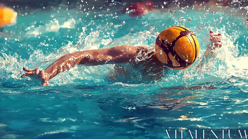 Water polo player drives forward through churning pool