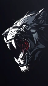 Ferocious wolf head roars in stark monochrome vector light