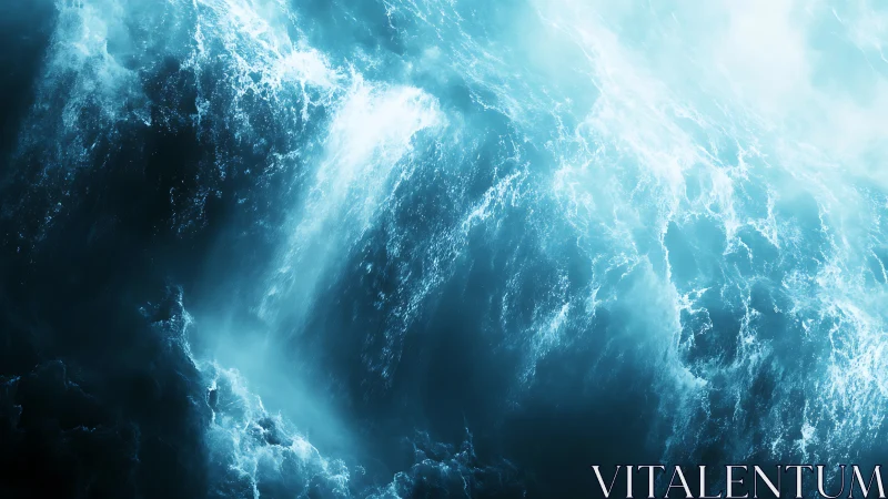 Digital oceanic cascade with high-contrast luminous turbulence.