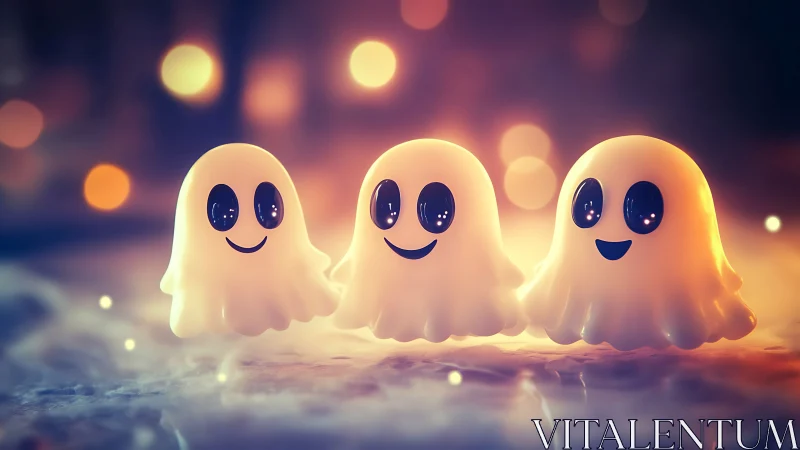 Playful glowing ghost friends sharing a cozy night glow.