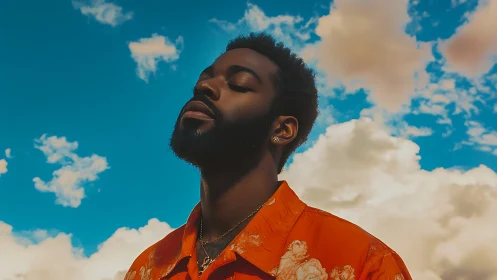 Sunlit serenity washes over a relaxed man beneath bright skies