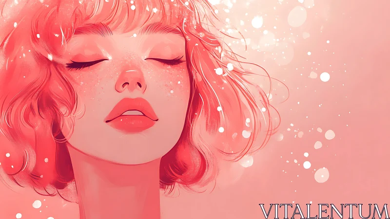 Soft pink digital portrait with serene closed-eyed woman.