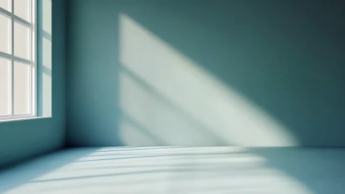 Quiet sunlight choreographs long window shadows across emptiness