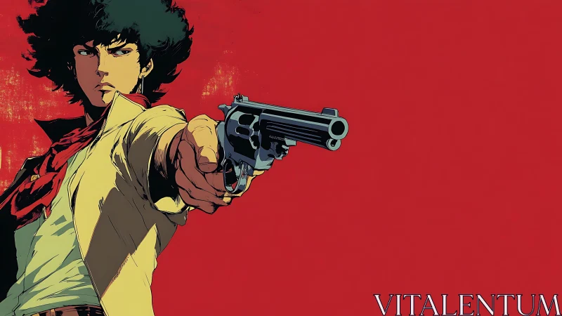 Dynamic anime gunslinger with foreshortened revolver aim.