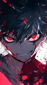 Close-up illustration shows intense anime character stare