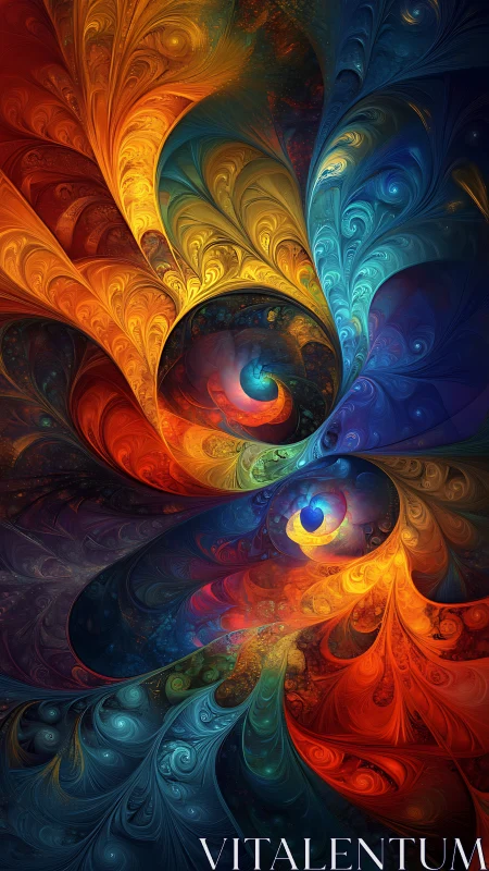 Multicolor spiral fractal plumes with luminous volumetric gradients