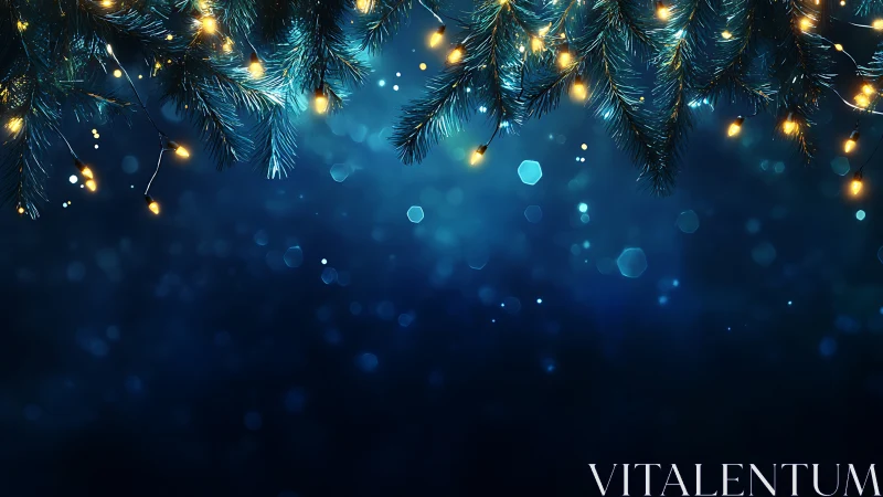 LED lit fir branches form high contrast bokeh-heavy winter border