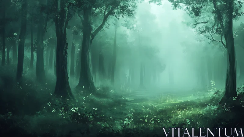 Enchanted Forest Bathed in Ethereal Mist.
