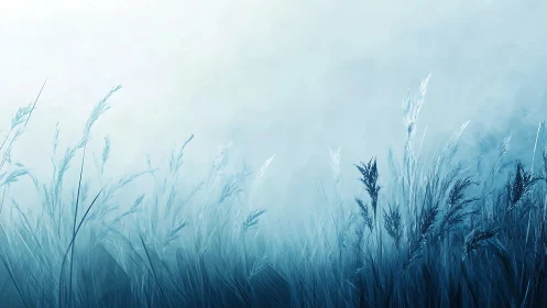 Gentle frost-kissed grasses swaying in soft morning hush.