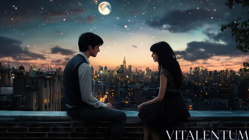 Rooftop Silhouettes Beneath Full Lunar Radiance Over Metropolitan Skyline.