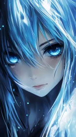 Ice-born gaze of the midnight siren in electric blue storm.