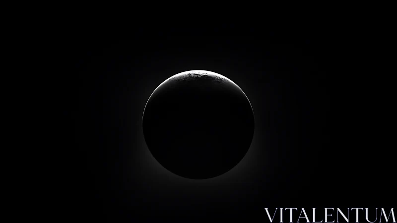 Minimalist crescent planet on deep-space negative field study.