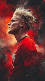 Fiery soccer portrait celebrates strength, focus and passion