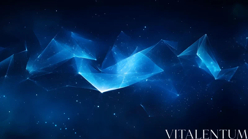 Abstract blue digital polygons in futuristic cosmic space style.