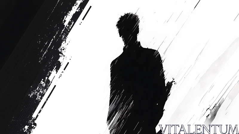 Shadowed drifter carved from shattered black and blinding white.