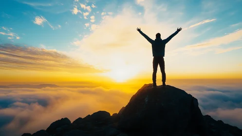 Silhouette on summit ridge against volumetric cloud inversion.