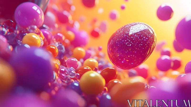 Vibrant Abstract Spheres with Glitter Effect in Warm Colors.