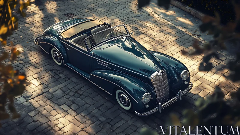 Graceful vintage convertible basks in soft golden afternoon light