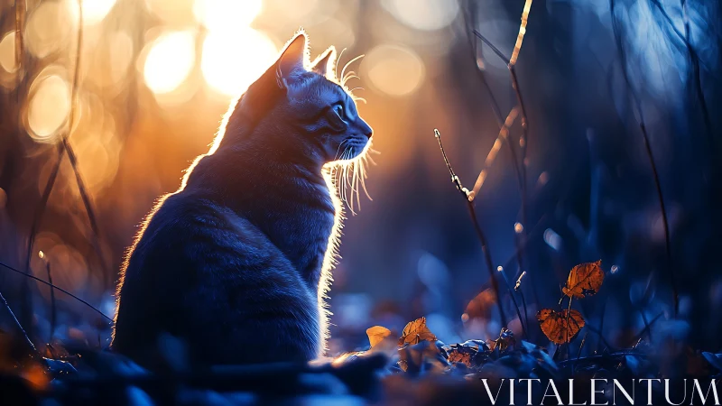 Feline Subject in Golden-Hour Backlighting with Bokeh Environment.
