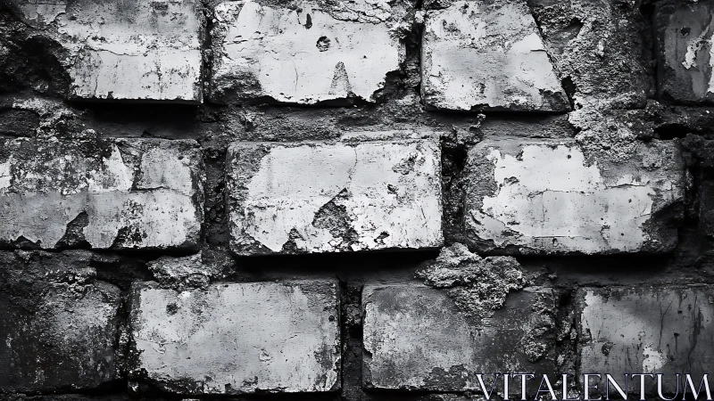 Weathered Brick Wall Close-Up in Dramatic Black and White Style.