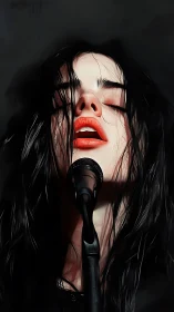 Expressive digital portrait of vocalist in close-mic profile