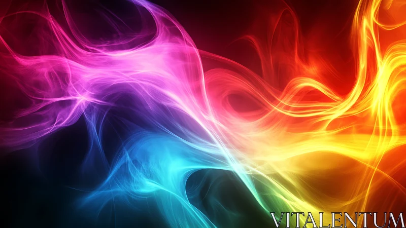 Flowing rainbow light waves dancing across the dark.