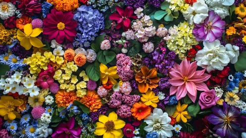 A breathtaking garden explosion of vibrant blooms in every color imaginable.
