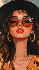 Stylish woman in sunglasses and hat with bold orange look.