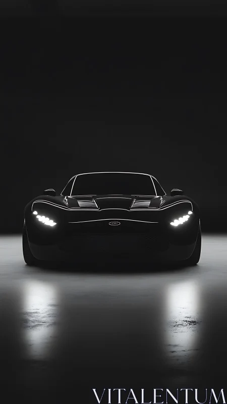 Futuristic black sports car silhouette under dramatic light.