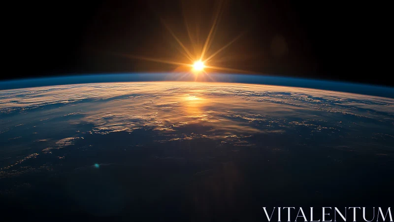 Sunrise over Earth horizon from low orbital perspective