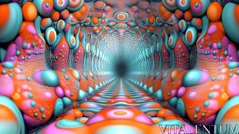 Colorful abstract tunnel of bulbous organic 3D forms.