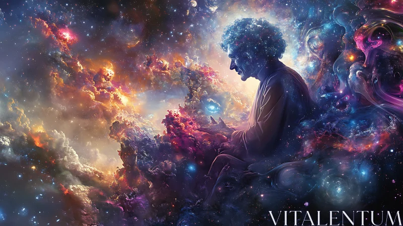 Cosmic thinker cradles newborn galaxies in swirling nebulae