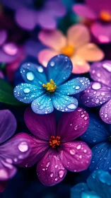 Vibrant Macro Flowers with Water Droplets and Neon Colors.