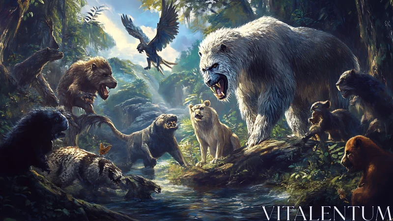 Mythical Beasts Converge in Ancient Forest Sanctuary.