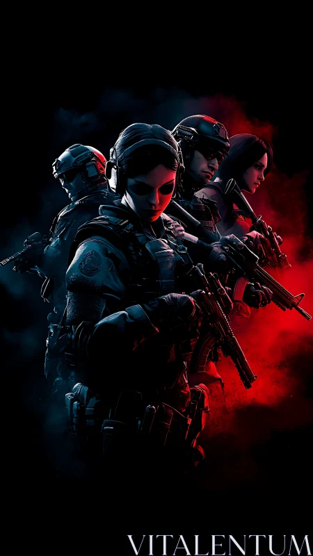 Elite tactical squad prepares for an intense neon-lit mission