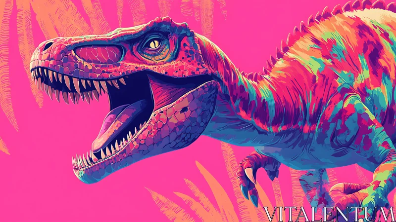 Velociraptor illustration shows neon color palette and detail