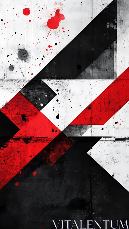 Vectorial red black diagonals on distressed concrete field.