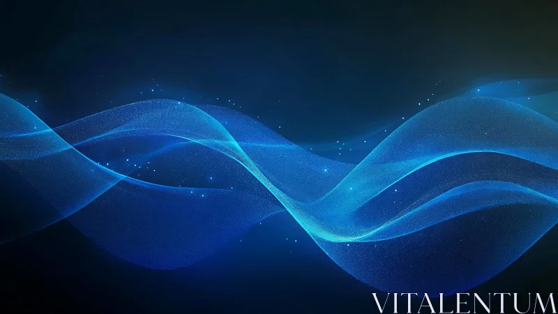 Blue flowing digital wave lines on dark gradient background.