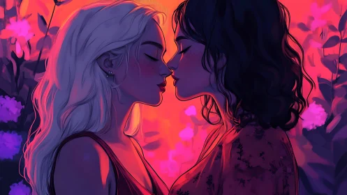 Two Figures in Neon Garden Glow.