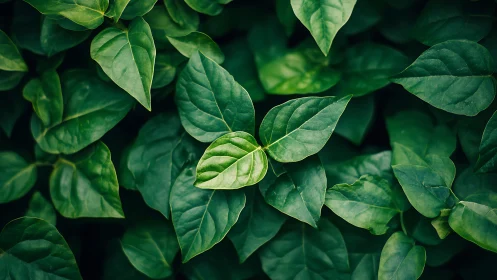 Lush green leaves form a calming natural background pattern.